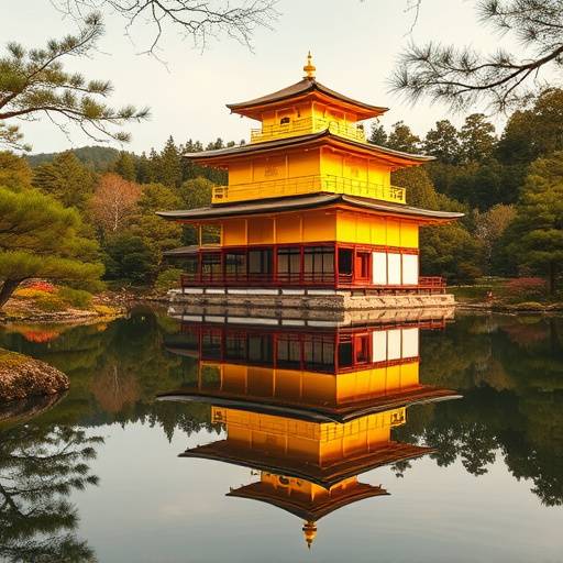 Temple Kinkaku-ji (Pavillon d'or) à Kyoto, Japon, entouré d'un lac et de jardins.