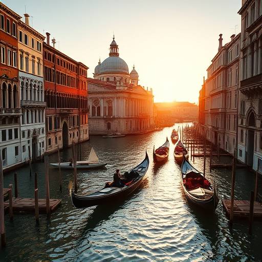 Vue des canaux de Venise avec des gondoles et des bâtiments historiques.